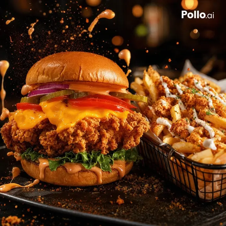 Cinematic Fried Chicken Burger Ad, FIBO 2 example