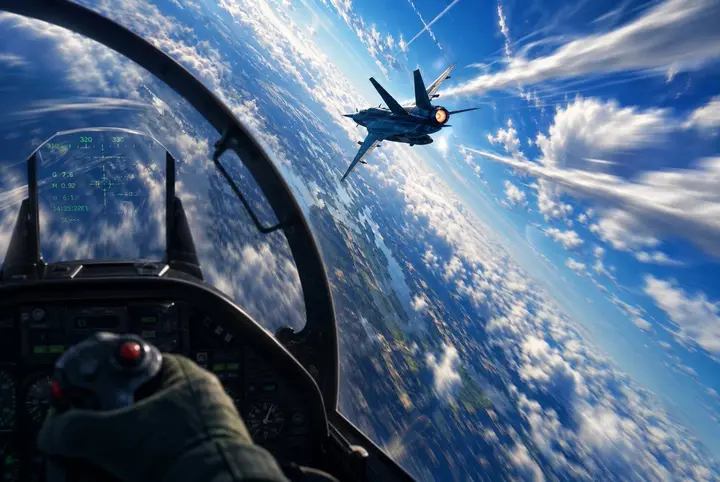 Fighter Jet Cockpit View Banking Turn, FIBO 2 example