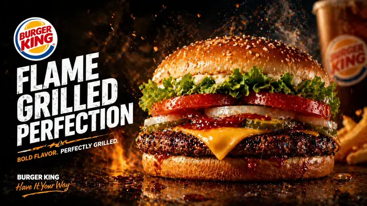 Flame-Grilled Burger Ad Poster, FIBO 2 example