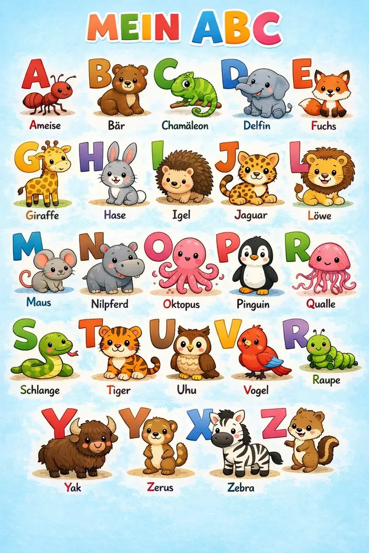 German alphabet poster for children, FIBO 2 example