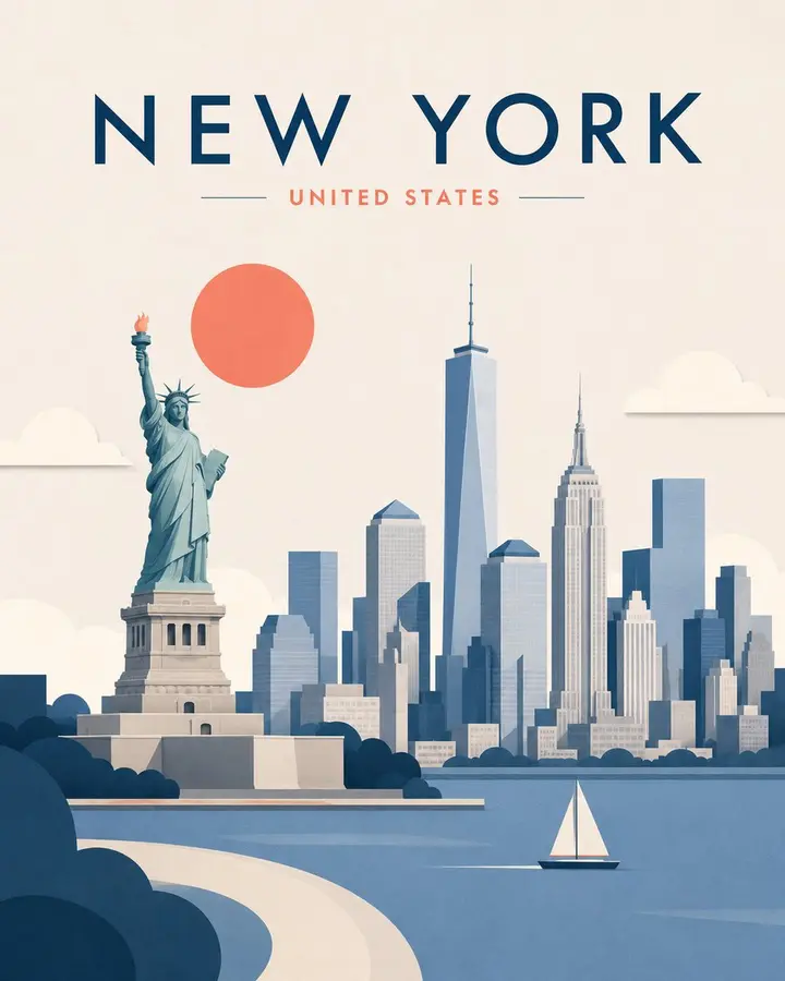 Minimalist Layered Travel Poster Illustration, FIBO 2 example