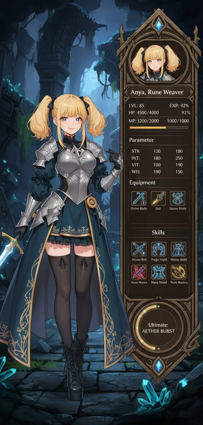 RPG Character Status UI, FIBO 2 example