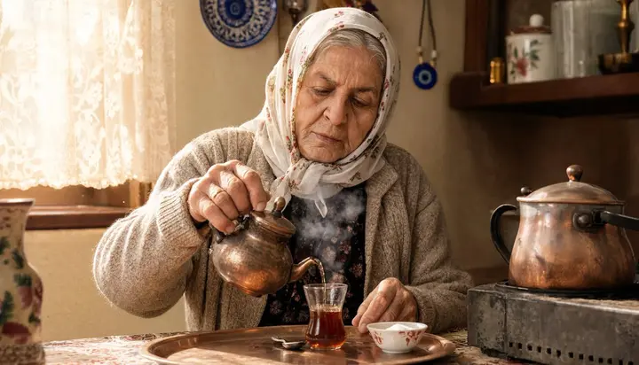 Turkish Grandma Pouring Tea, FIBO 2 example